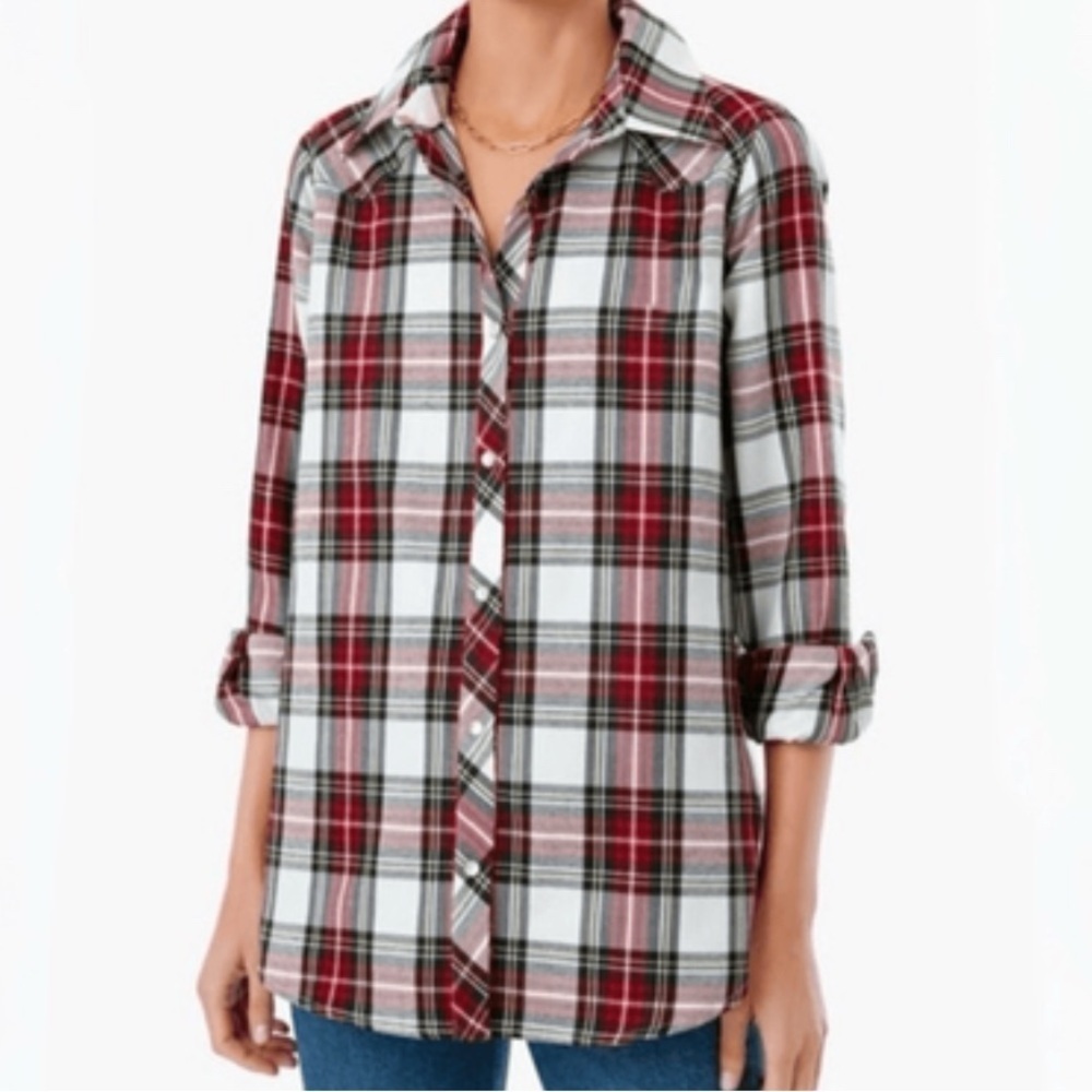 Tuckernuck Spiced Plaid Steele Snap Front Shirt Womens Small Preppy Western Chic